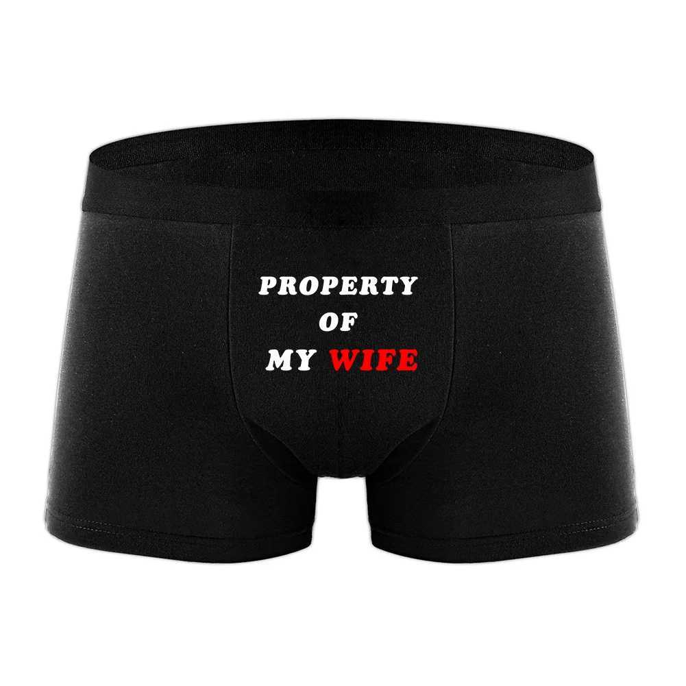 Mens Funny Letter Print Boxer Briefs PROPERTY OF MY WIFE Breathable Boxer Shorts in M/L/XL W250603