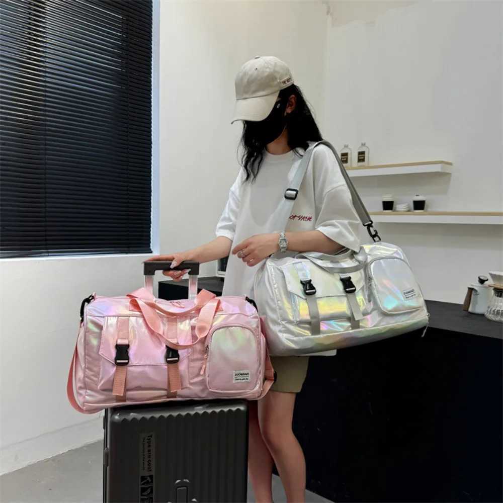 Holographic Glamour Duffel Bag - Spacious Stylish Shoulder Tote with Shoe Compartment for Effortless Weekend Escapes Travel Bags M250603