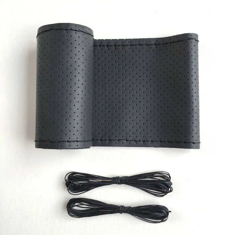 PU Leather Steering Wheel Cover Anti-Slip Braiding Cover For Steering Wheel Cowhide 37cm-38cm Steering Wheel Protector R250603
