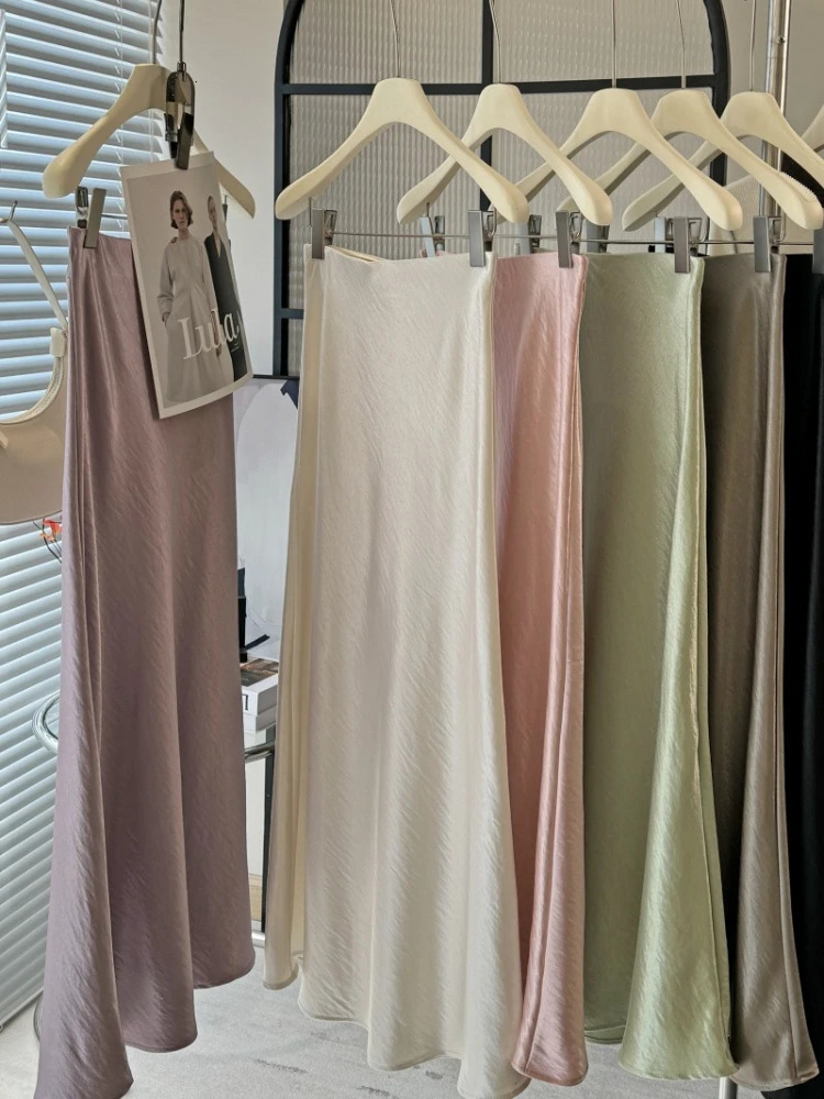 Elegant Womens Skirts Satin Skirt Women High Waist Long Skirts for Women Summer Black Fishtail Midi Skirt Office Woman 250603