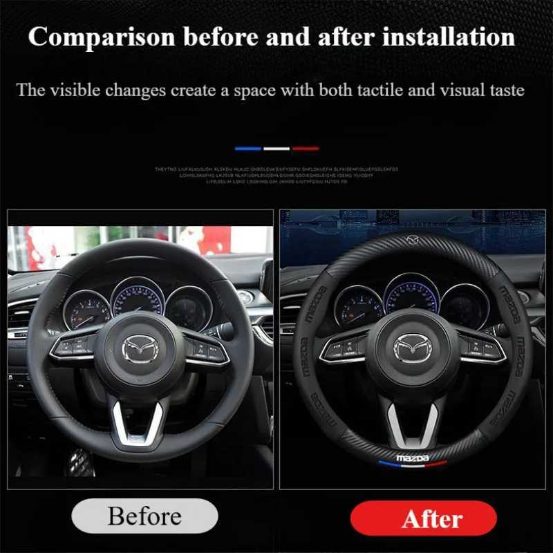 38cm Carbon Fiber Car Steering Wheel Cover Breathable Anti Slip Steering Covers for Mazda 3 bk bl 323 Axela Atenza CX-3 CX-4 CX5 R250603