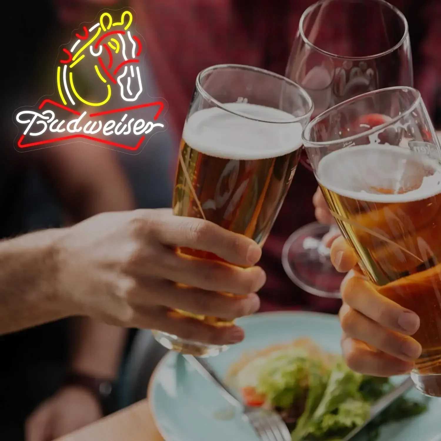 Bud Weisers Horse Neon Signs for Wall Decor USB-Powered LED Bar Sign for Home Bar Garage Bar Man Cave Party DecorationsXJ250602