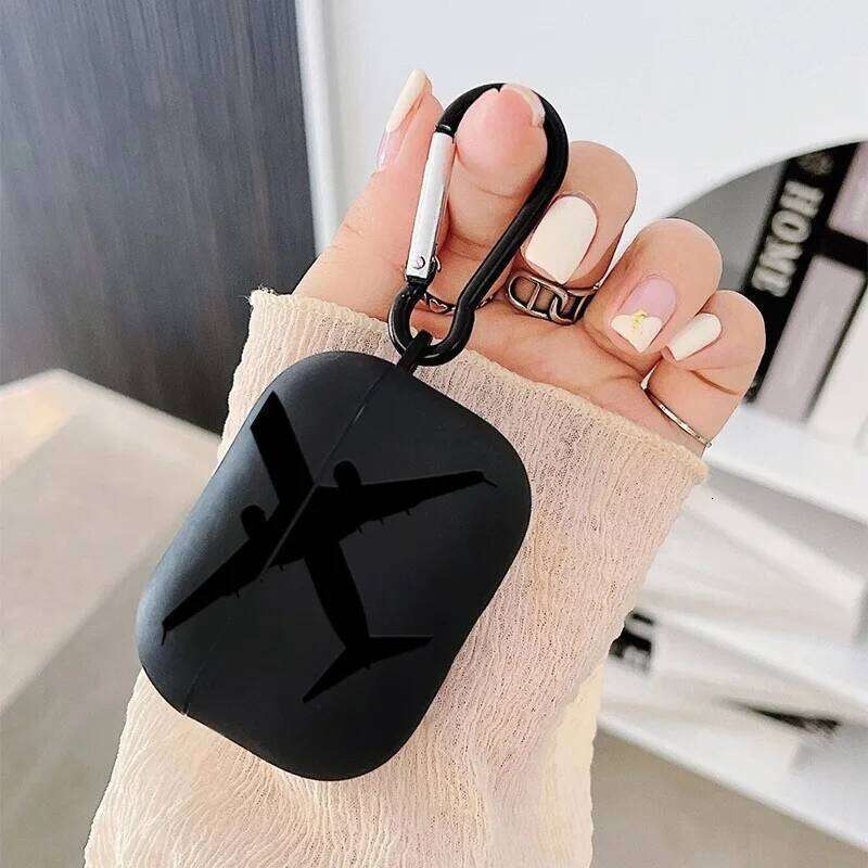 Black Aircraft Graphic Protective 1/2/3/4 Soft Cute Cover for Pro2/Pro Bluetooth Earphone Case Keyring