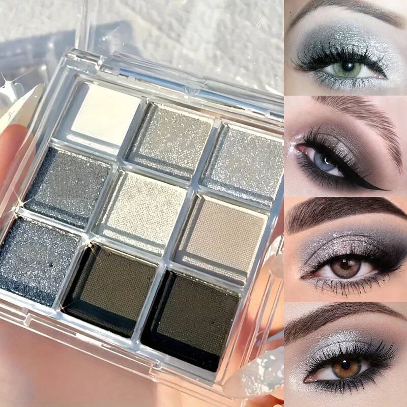 9 Colors y Eye Eyeshadow Palette Matte ShimmeryGray and Sier Tones, Party & Stage Performance Makeup