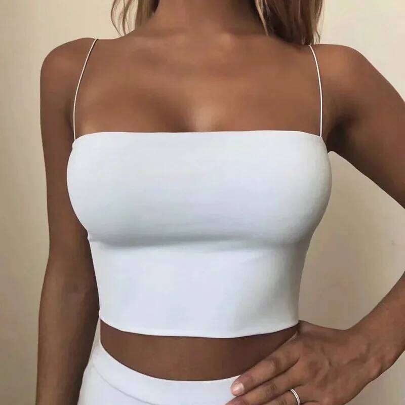Women Spaghetti Strap Top Sleeveless Basic Cami Shirts Streetwear Crop For Teen Girl Tops Yoga Tank