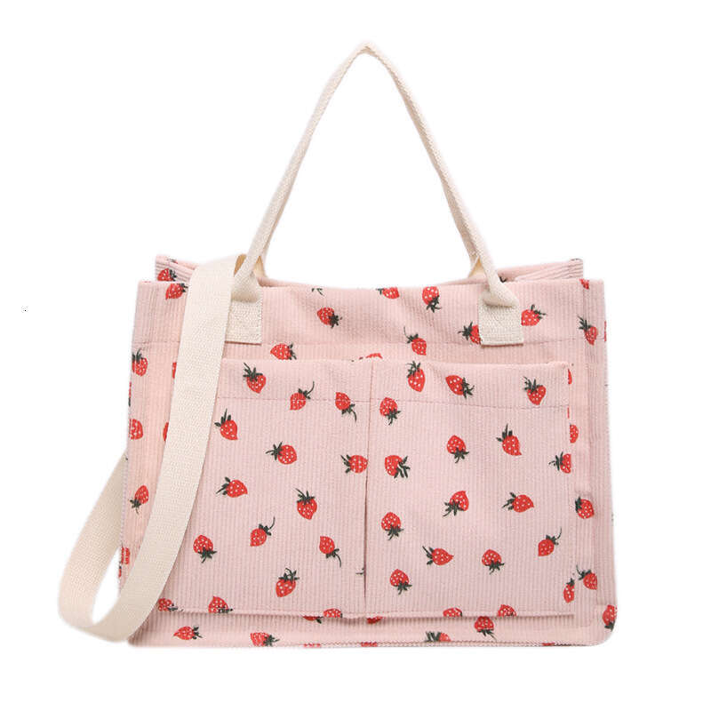 New Fruit Strawberry Print Large Capacity Multi-Pocket Tote Single Shoulder Bag Handbag