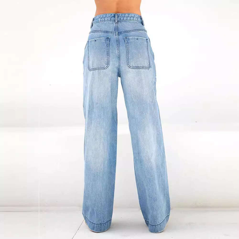 Casual Loose Wide-Leg Jeans For Women Long Pants B5