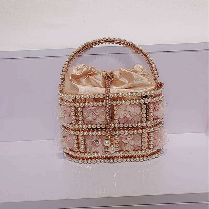 Pink XIYUAN Women Pearl Clutch Purse Metal Dia Handbag Beaded Evening Bag Large Capacity Bridal Purses Party Clutches