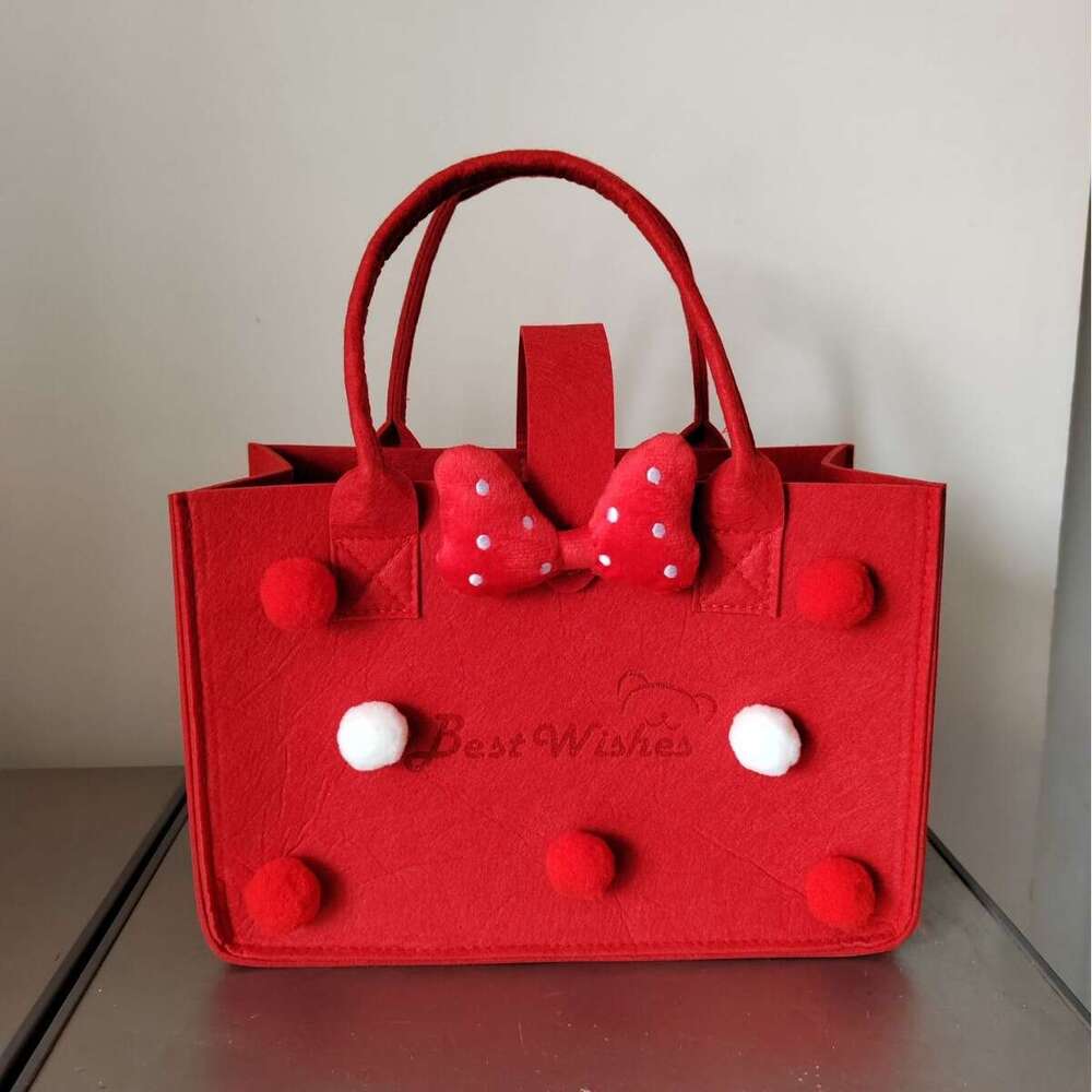 Cartoon Pom-Pom Tote Bag Full Moon First Birthday Gift Felt Handbag