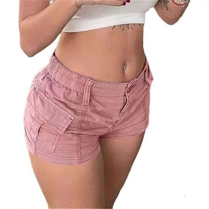 Solid Color Cargo Denim Shorts For Women B5