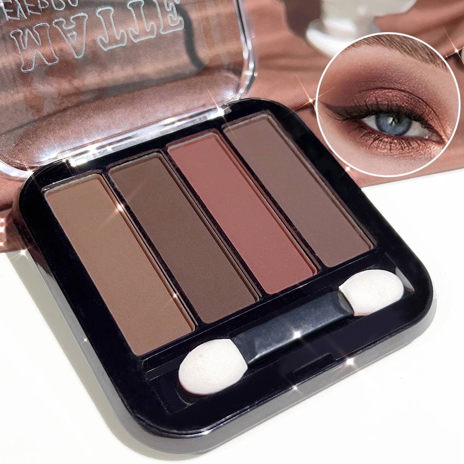 4-color matte palette, brown nude pink tone low saturation daily commuter makeup eyeshadow
