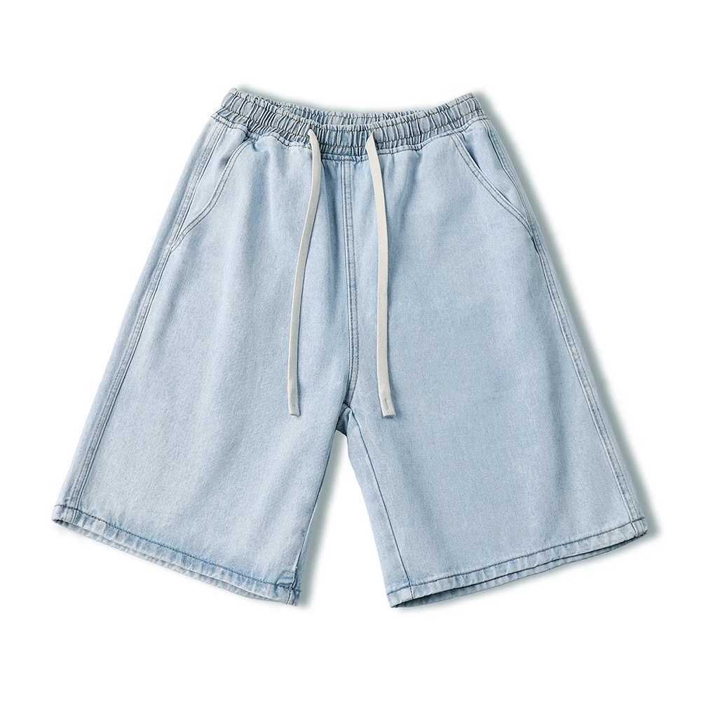 Loose Straight Mens Denim Shorts Summer Fashion Drawstring Design Short Jeans New Streetwear Jogging Solid Color Shorts Men T250603
