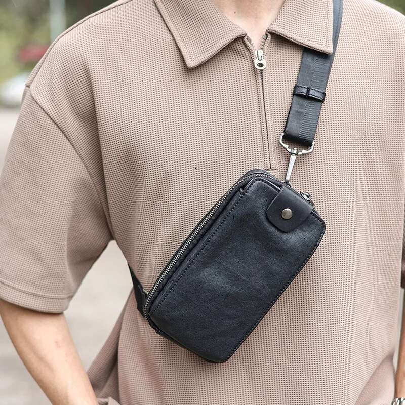Design Bag Wmnuo Korean Leather Genuine Cowhide Messenger Bags For Man Designer Sling Chest Bag Clutches Male Mini Phone Hip Sack Brand Bag
