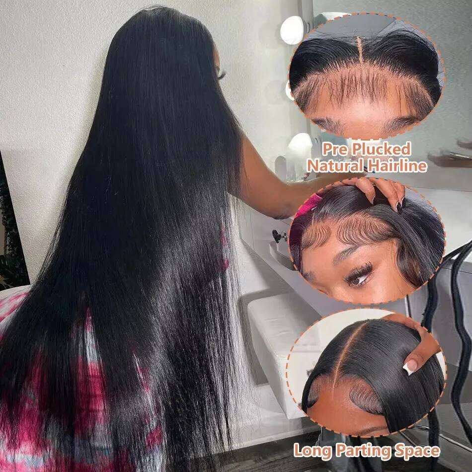 36 40 Inch Bone Straight HD Transparent 13x6 Front 200 Density 13x4 Lace Frontal Wig For Black 100 Brazilian Human Hair