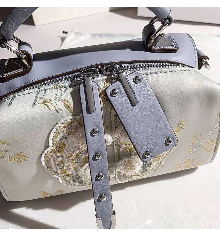 Fashion Embroidery Lace Floral Pillow Textured Leather Women's Handbag Shoulder Crossbody Lady Purse Female Casual Bag