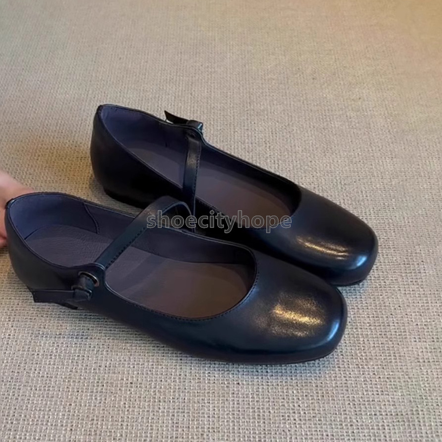 Retro loafers womens ballet flats heel Mary Jane shoes brown black minimalist French round toe single strap Daily Versatile summer slip-on women shoes