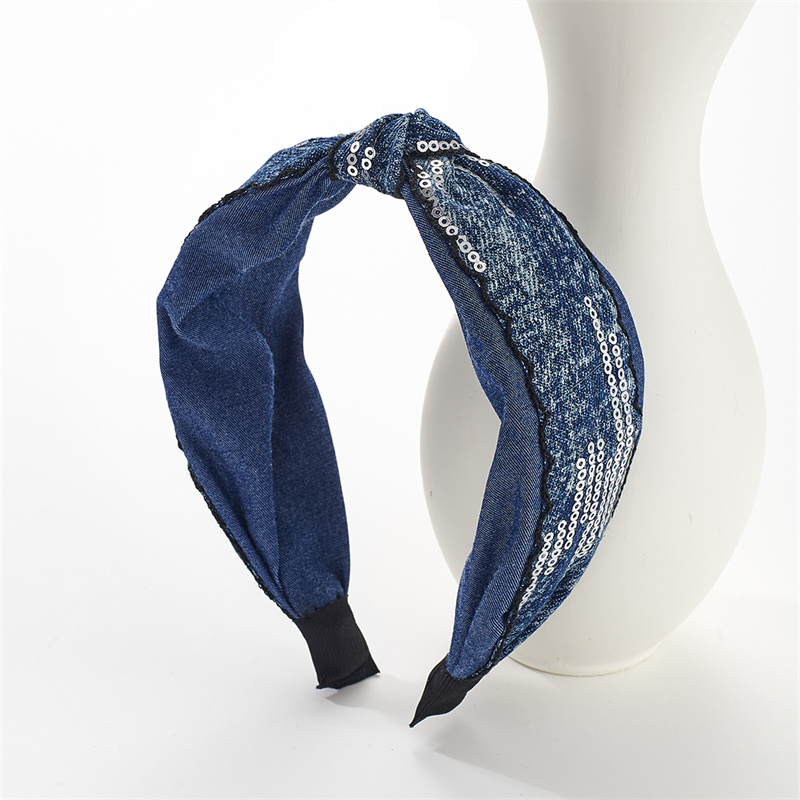 2025 new hairpin hair band denim fabric sequins hair bundle hair accessories wide side pressure hair wash face hair band