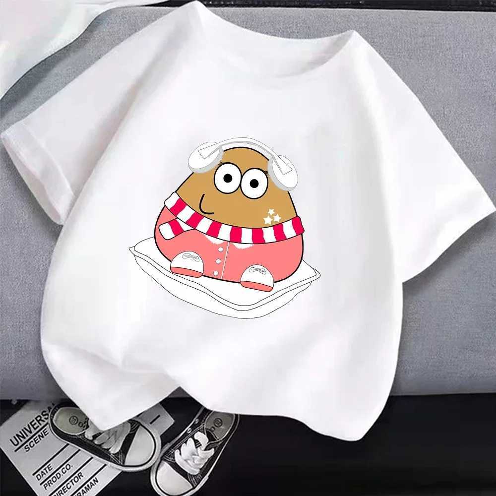 My Pet Alien Pou Summer Cute Anime Cotton Tops for Girls Boys Comfortable Childrens Clothing Popular Fashion Leisure Style TeeT250603