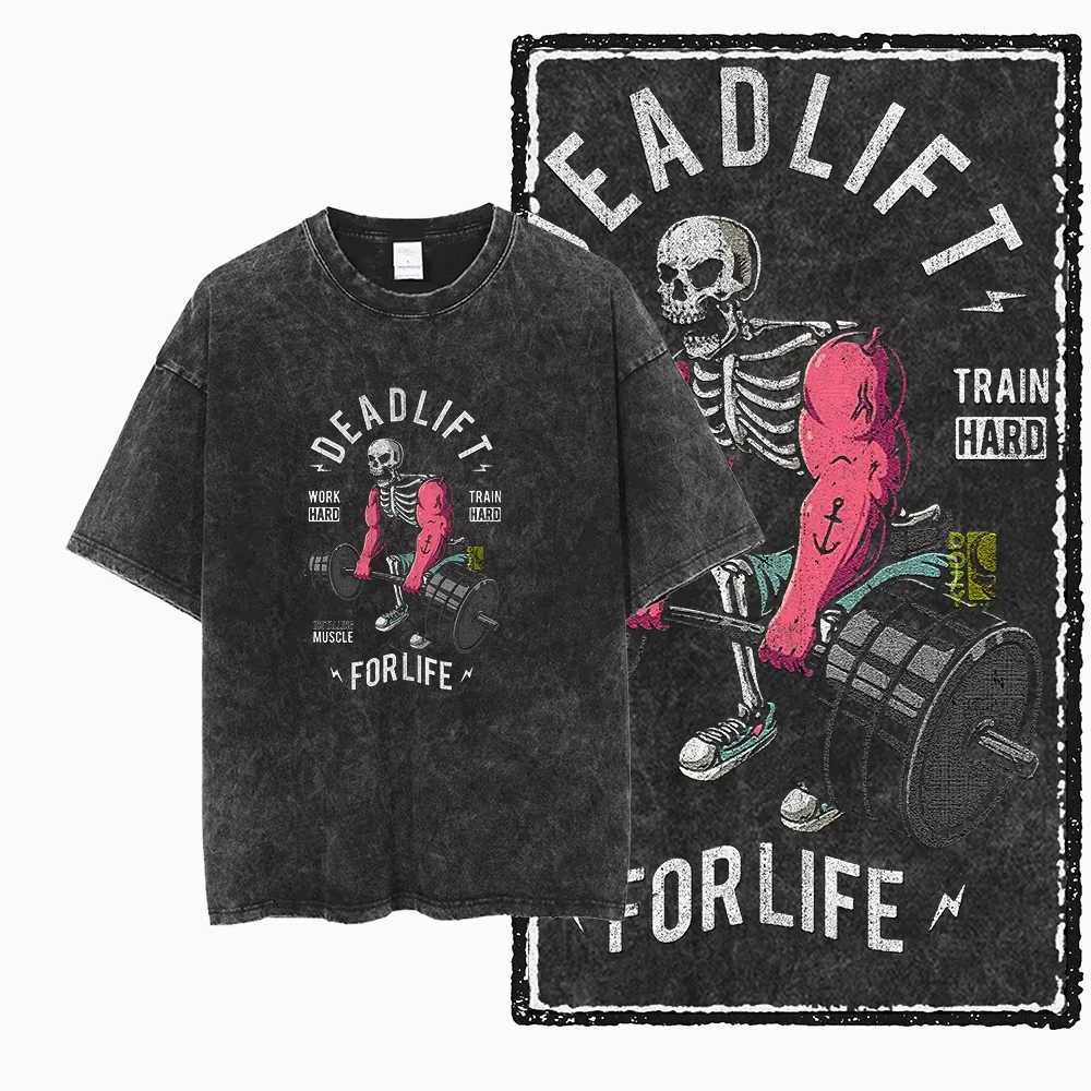 YG BODY BUILDING Printed Cotton Acid Washed Graphic Unisex T Shirt Cool CROSSFIT Streetwear Men T-shirts Big Size Tee for men W250603