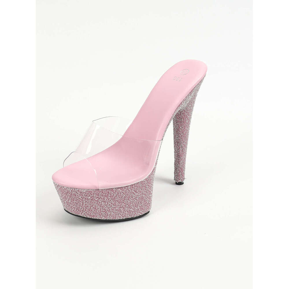 Super High Heels 8662-4 Autumn Nightclub Sexy Women's Shoes Waterproof Platform Roman Peep Toe Elegant Super High Heel Slippers Platform High Hee