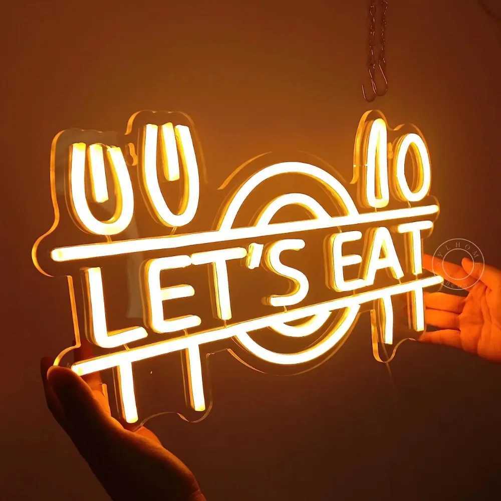 Lets Eat LED Neon Light Sign Fork Knife Spoon Plate Dish Food Restaurant Kitchen Canteen Party Wall Sign Decor Gift USB Powered XJ250602