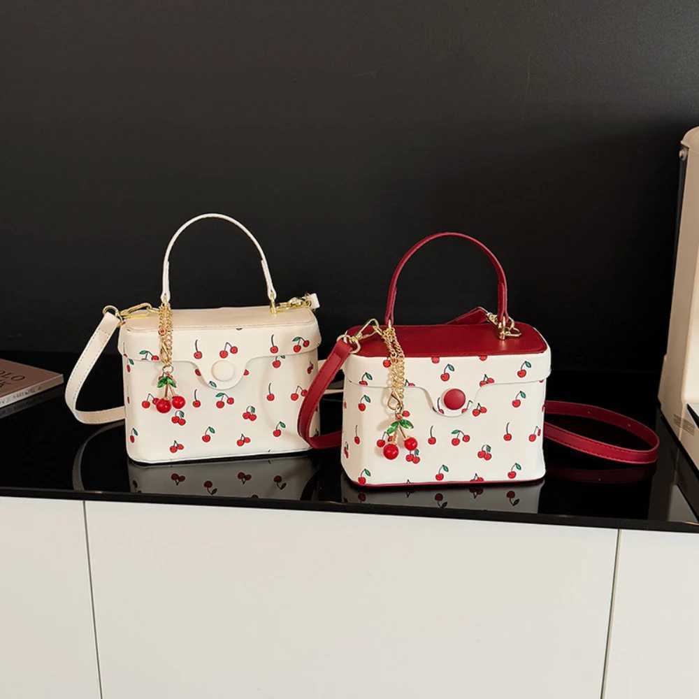 2025 Summer New Square Crossbody Bag for Women Korean Cute Cherry Buckle Handbags Versatile Commute Single Shoulder Bags Y250603
