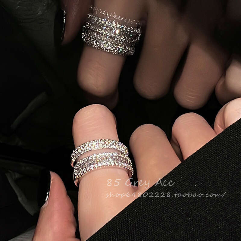 Double Layer Micro Paved Zircon for Women, Niche Fashion Light Luxury Design, Stackable Index Finger Ring, Full Diamond High-end Ring