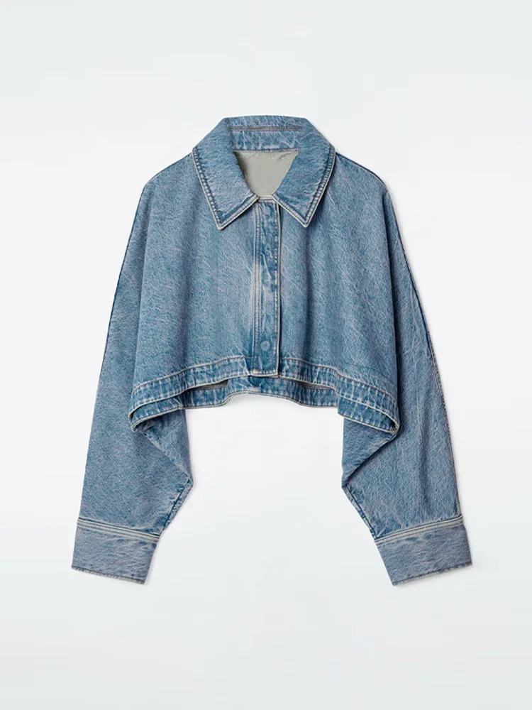 Street Fashion Denim Short Jacket Pants Sets Women Long Sleeve Lapel Blue Cropped Coat Wide Leg Trousers Spring Lady Suits 250603