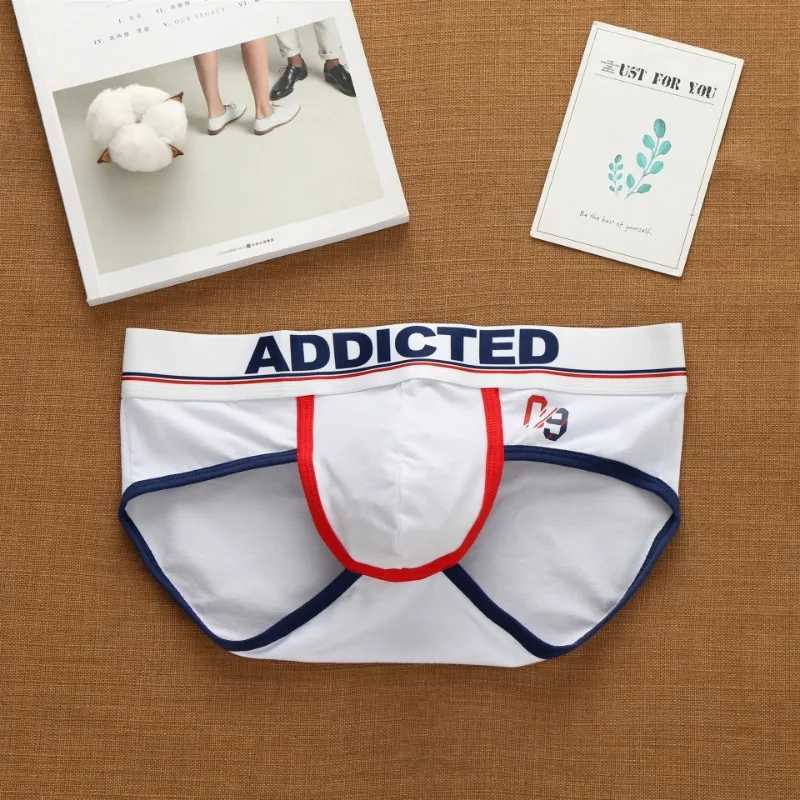 Addicted Mens Korean Alphabet Cotton Low-rise Underwear Elastic Briefs W250603