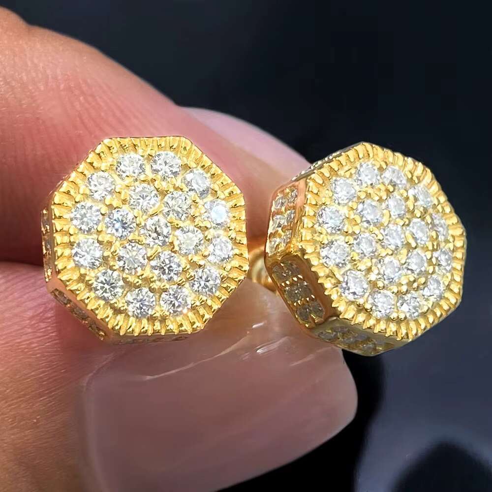 Custom Iced 10mm Mens Ear Stud Octagon Setting Passed Tester D Color Moissanite Diamond Screwback Stud Earrings in S925 Silver