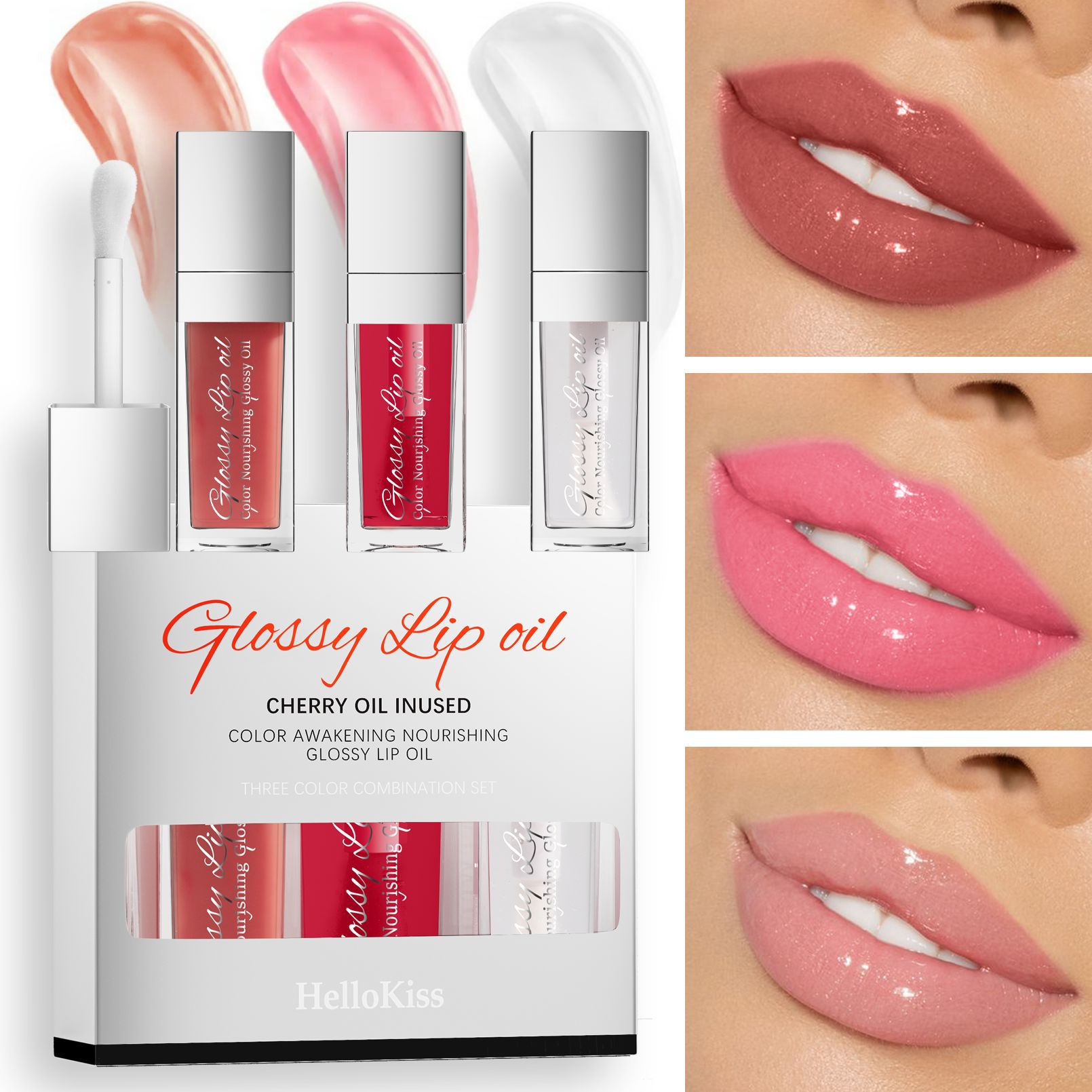 Hellokiss Moisturizing Glossy Lipstick Trio Set Hydrating Moisturizing Mirror Lipstick Lip Balm