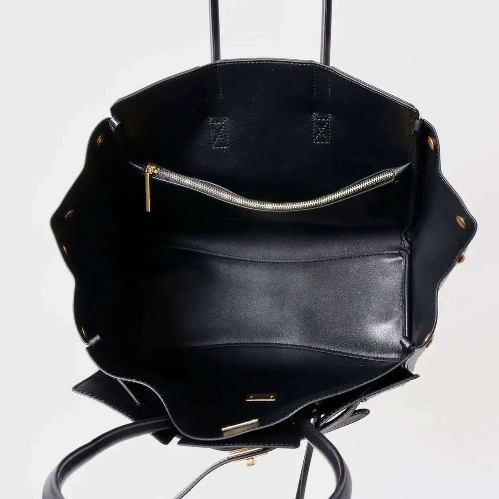 New Genuine Leather Capacity Women's Dark Motorcycle Tote Large Square Buckle Underarm Bag Multi-Pocket Women