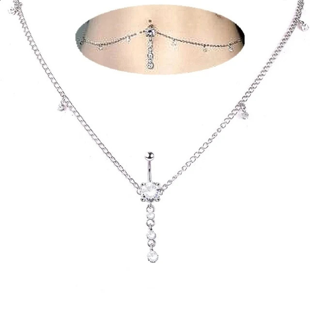 Women Sexy Rhinestone Dangle Belly Button Chain Navel Piercing Ring Body Jewelry Waist Chain Button Puncture Jewelry 250530