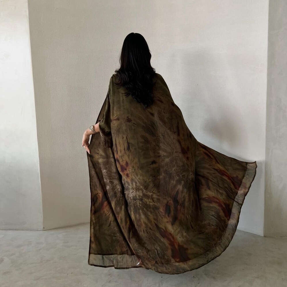 Mq163modest Coat Chiffon Print Fashion Long Robe Outerwear Dress Muslim Dubai Abaya B5