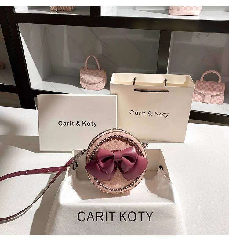 Fashion Cute Bow Knot Circular High Quality Clutch Purse Textured Leather Women Handbag Female Shoulder Messenger Bag