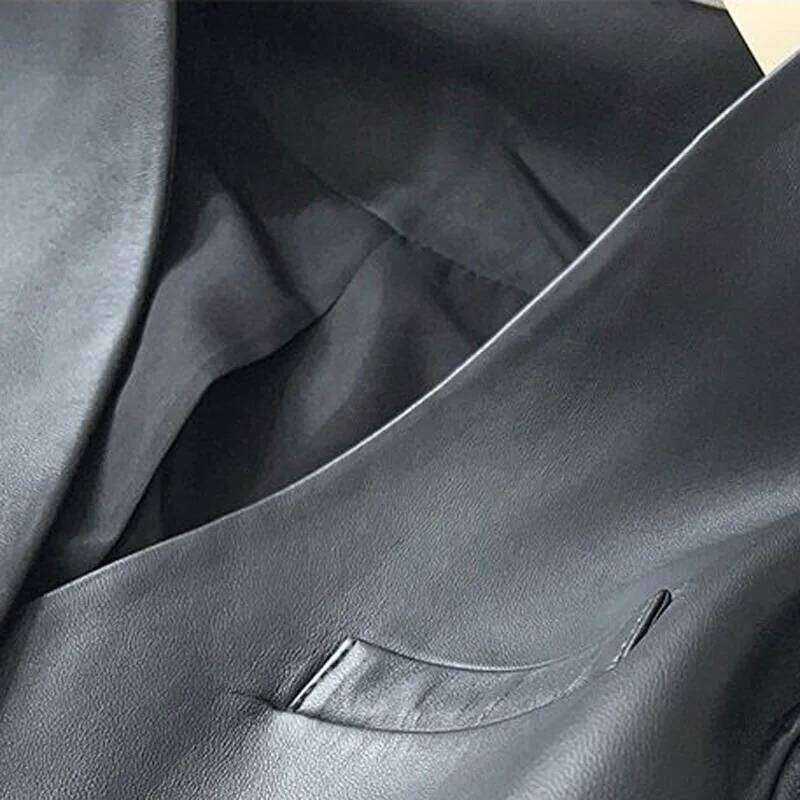 2023 Spring Women Clothing Elegant Female Genuine Leather Coat V- Neck Belt Jackets Streetwear Black Office Lady