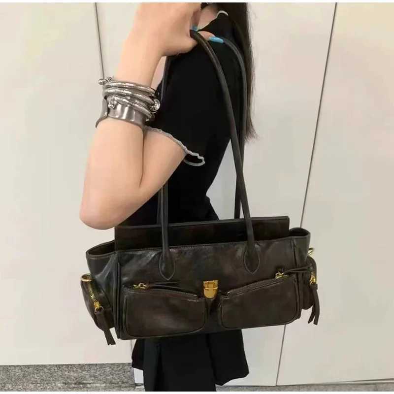 Brand Multi-pocket Motorcycle Bag High-end Retro Luxury Underarm Bag Fashion Versatile Girl Handbag Spaghetti Strap Shoulder Bag W250602
