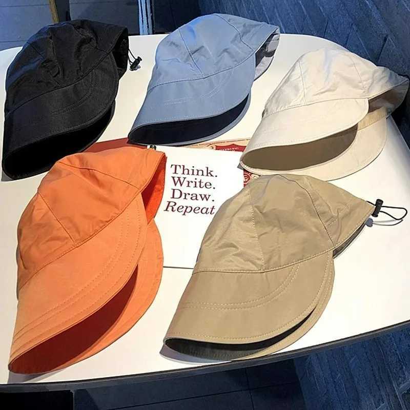 Fashion Foldable Wide Brim Sunscreen Hat Drawstring Adjustable Baseball Cap Summer Breathable Fisherman Cap for Women Beach Hat W250602