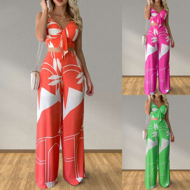 European and American women's set, personalized temperament, straight leg pants, sexy top, fashionable suit, 2025 new casual versatile fashion cl