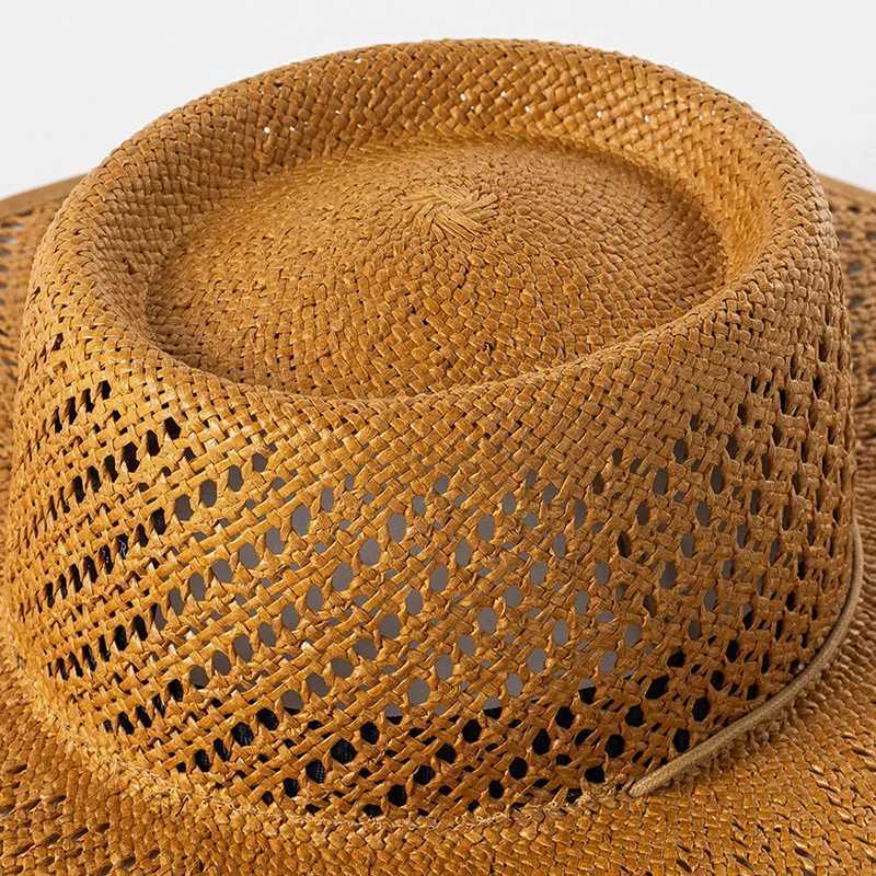 New Designer Style Hollow Big Brim Beach Straw Hats For Women With Straps Fashion Design Summer Sun Hats Lady Panama Fedora Hat W250602