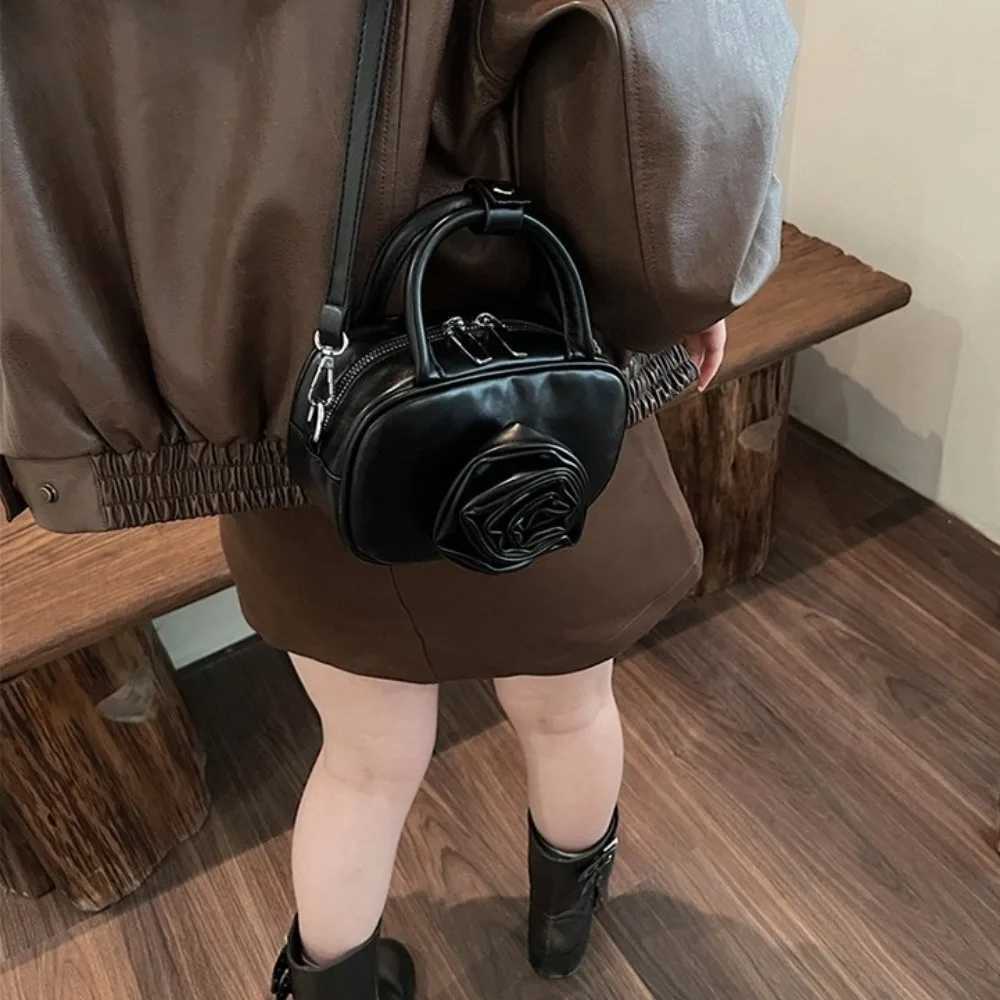 PU Leather Rose Flower Bowling Bag Single Shoulder Solid Color Silver Handbag Korean Style Purse PU Crossbody Bag Underarm W250602