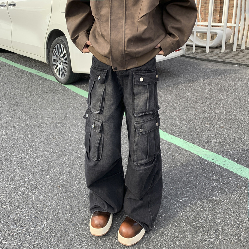 Gothic Retro Jeans for Men Wide Leg Straight Black Y2k Baggy Jeans Harajuku Hip Hop High Waist Denim Pants Streetwear 250107