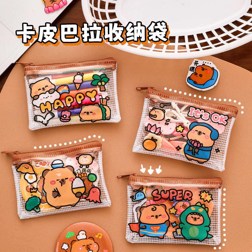 Kapibala Coin Purse Cartoon Cute Transparent Makeup Portable Earphone Card Storage Key Bag