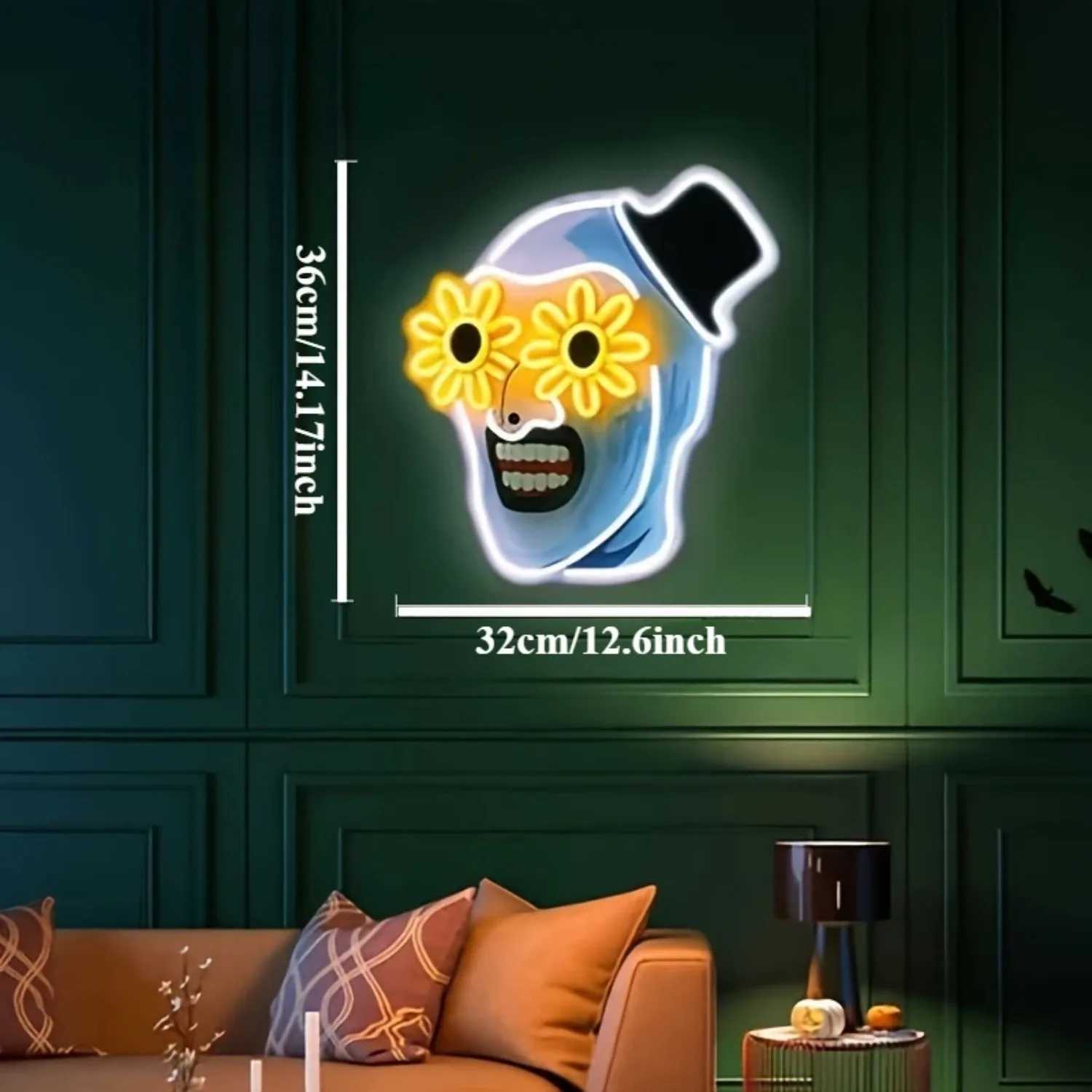 Terrifier Flower Skull UV Printed Neon Signs USB Powered LED Neon Lights for Wall Bedroom Party Game Room Man Cave Decoration XJ250602