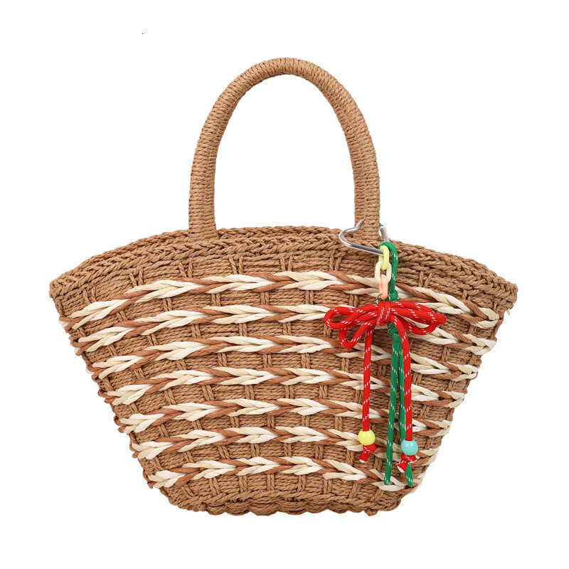 designer Ins New Style Straw Woven Basket Bag Vacation Travel Beach Mori Style Woven Bag Handheld Women's Casual Straw Bag