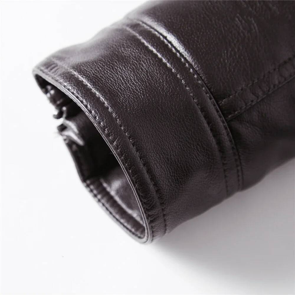 Streetwear Biker Slim Fit Autumn Winter Coat Fur Lined Motorcycle Fashion Men Coffee Leather Jacket