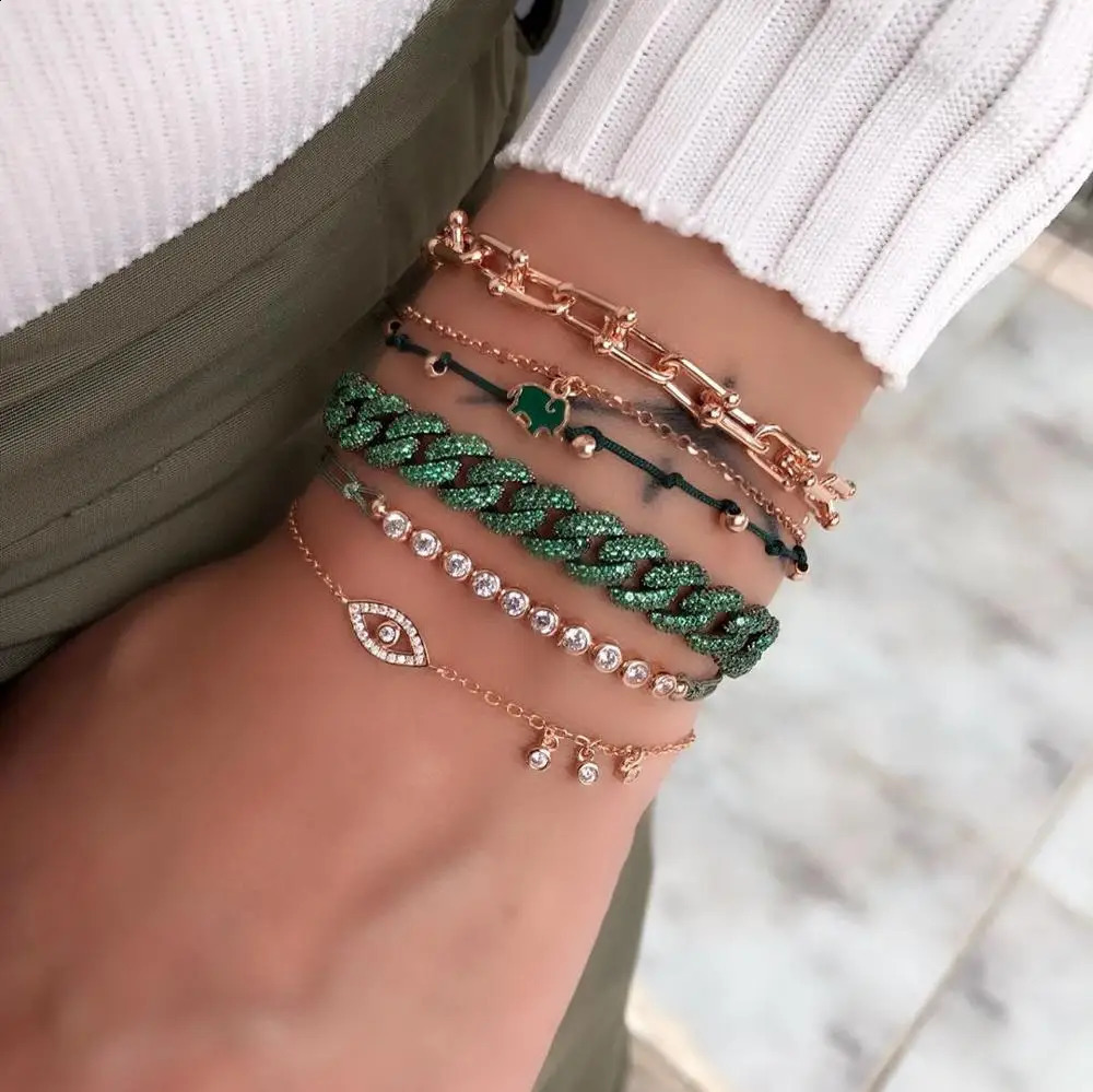 Women Hip Hop Colorful Cz Cuban Chain Bracelet 10mm Width Blue Red Green Cubic Zirconia Cuban Chain Bracelet Bangle For Women 250530