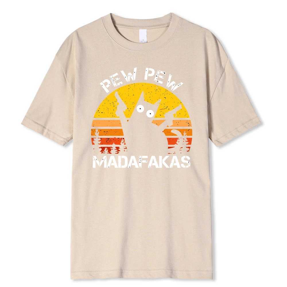 Pew Madafakas Cat With Two Guns Printing Men T Shirts Summer Cotton T-Shirts Breathable Loose Clothes Hip Hop Street TeesC250603
