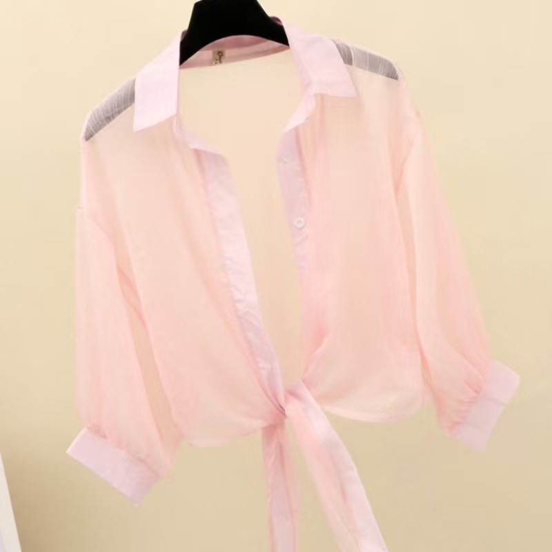 K911 Summer 2024 new sun protection clothes for women fairy short chiffon cardigan small shawl with suspender skirt thin jacket