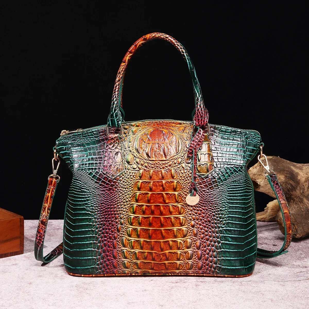 2025 New Crocodile Pattern Embossed Handbag Fashion Crossbody Bag Mixed Color Designer Women's Retro Leather Handbag Large Capacity Waterproof 2
